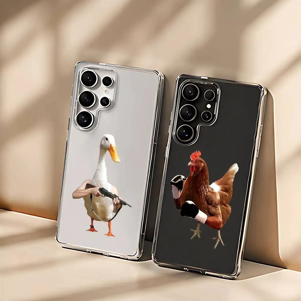 Funny Fighting Duck Chicken Silicone Phone Case For Samsung Galaxy S21 S22 S23 S24ULTRA S25ULTRA FE Ultra Plus5G A52S S26 Cover