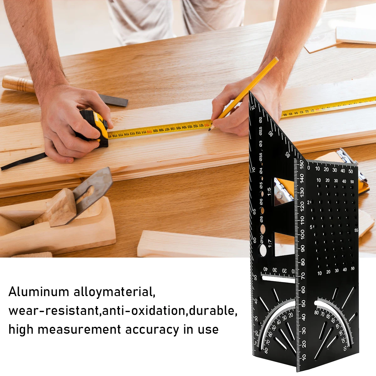 Aluminum Alloy Woodworking Square Ruler 45/90 Degree Angle Multi Hole Scribing T Ruler- 3D Mitre Angle Measuring Template Tool