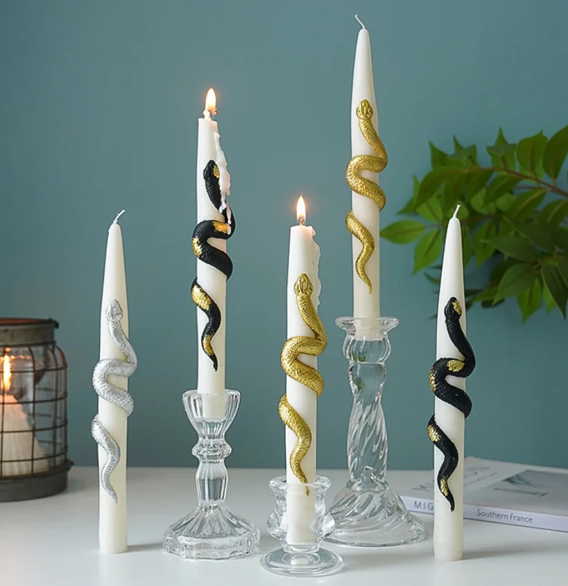 

ZIHOCFPKUE Halloween Candle Handmade Cross border Gift Serpentine Long Rod Fragrance Candle Ornament