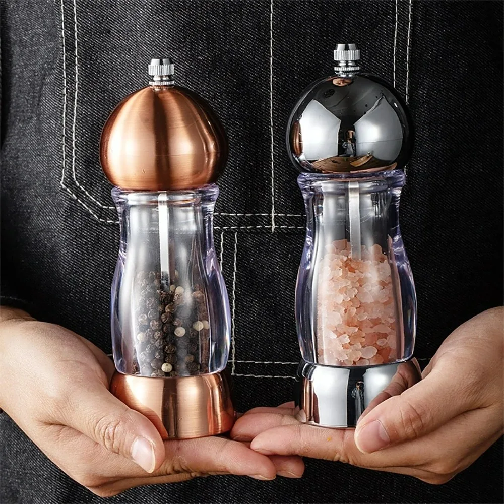 New Spice Jar Round Head 6 Inch Sea Salt Pepper Manual Multi Purpose Seasoning Bottle Rose Gold Grinder Ceramic Grinding Acrylic