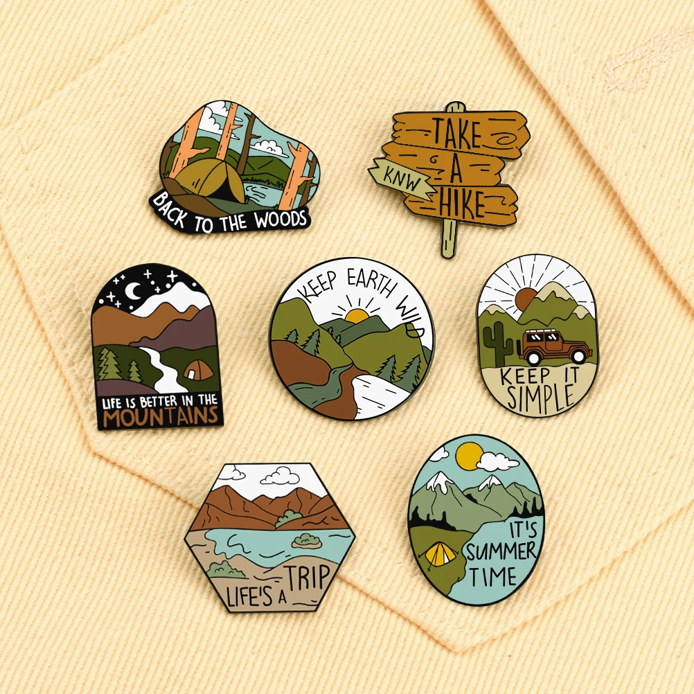 LIFE'S A TRIP Brooch Landscape River Tent Travel Enamel Pins  Tour Enthusiast Badges Jewelry Trip Accessories Gift for Friend