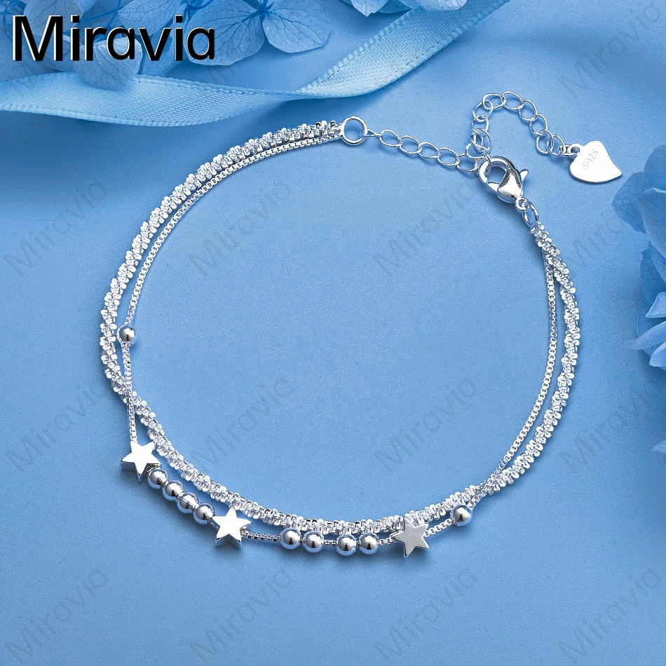 

Miravia 925 Sterling Silver Double Layer Round Bead Star Bracelet Women Fashion Charm Party Jewelry