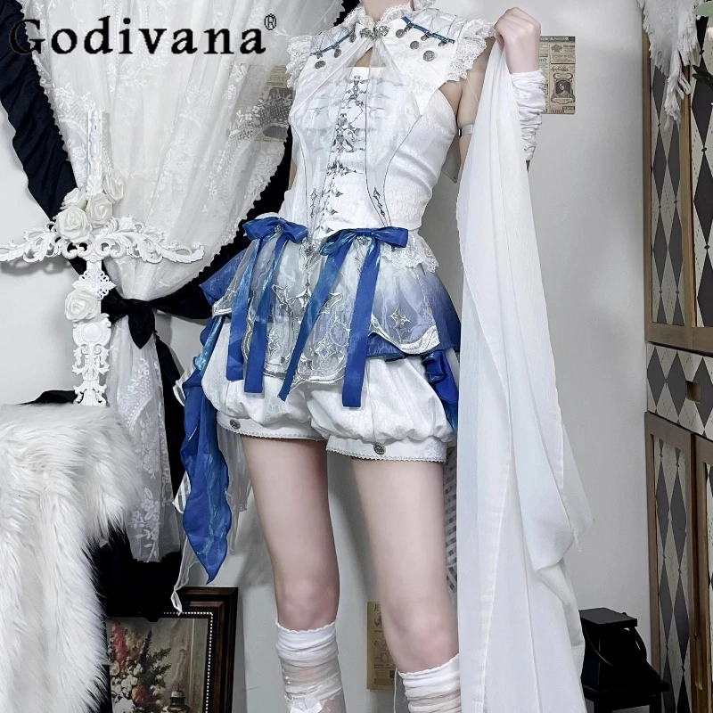 

Original Lolita Halloween Dress Shorts Set Women Daily Cool Party Cos Outfits Female Embroidered Role Play Three Piece Suit