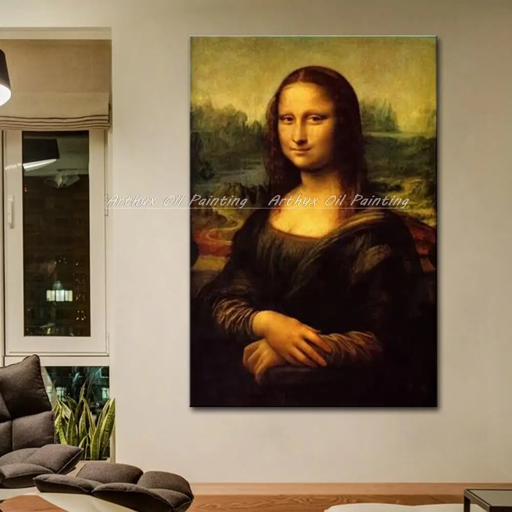 Arthyx Cotton Printed Oil Painting,Mona Lisa Smile by Leonardo Di ser Piero Da Vinci Wall Art,Picture For Living Room,Home Decor