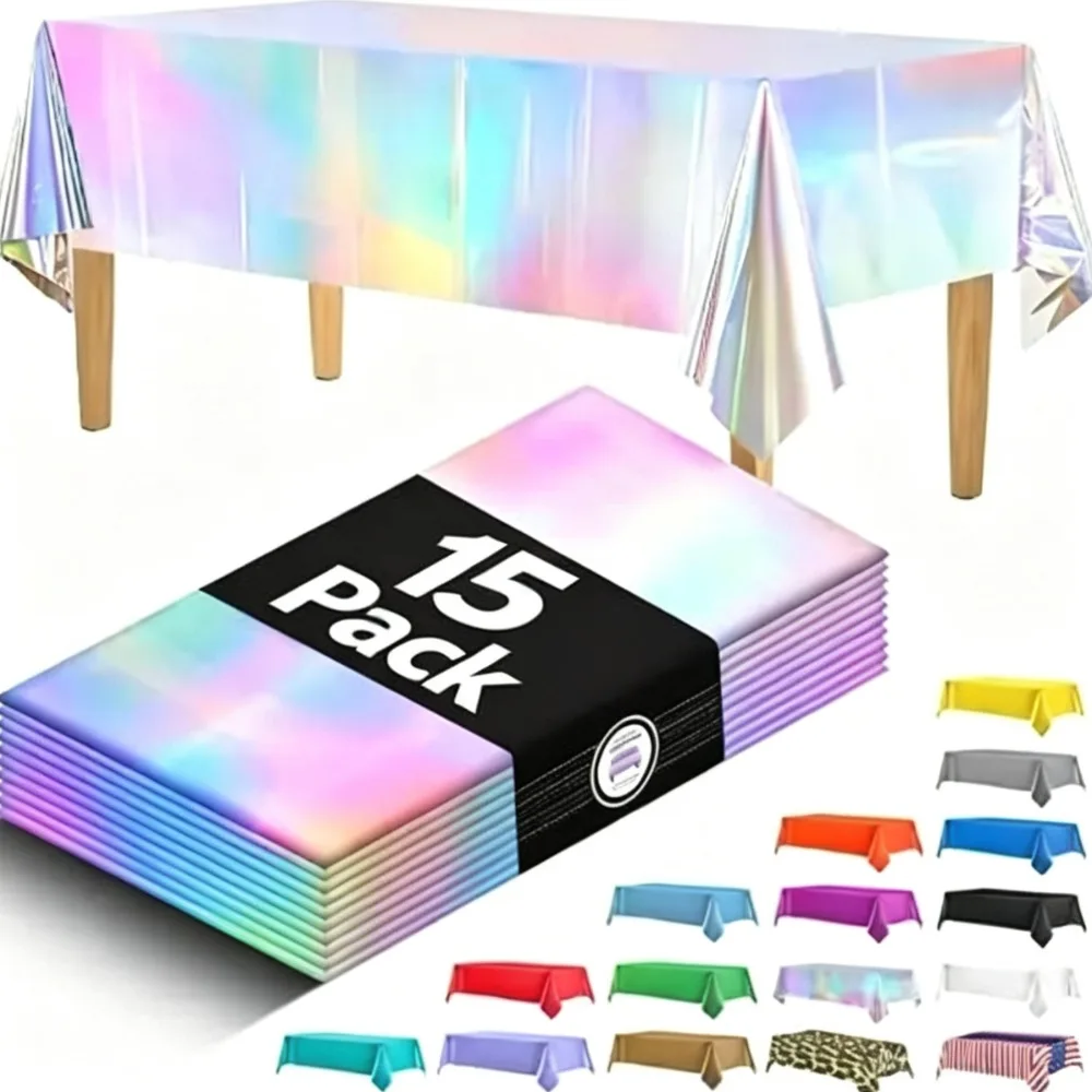 8/10/15Pcs Iridescent Disposable Plastic Tablecloth 137×183cm Waterproof Rectangular Cover for Birthday Wedding Banquet Decor
