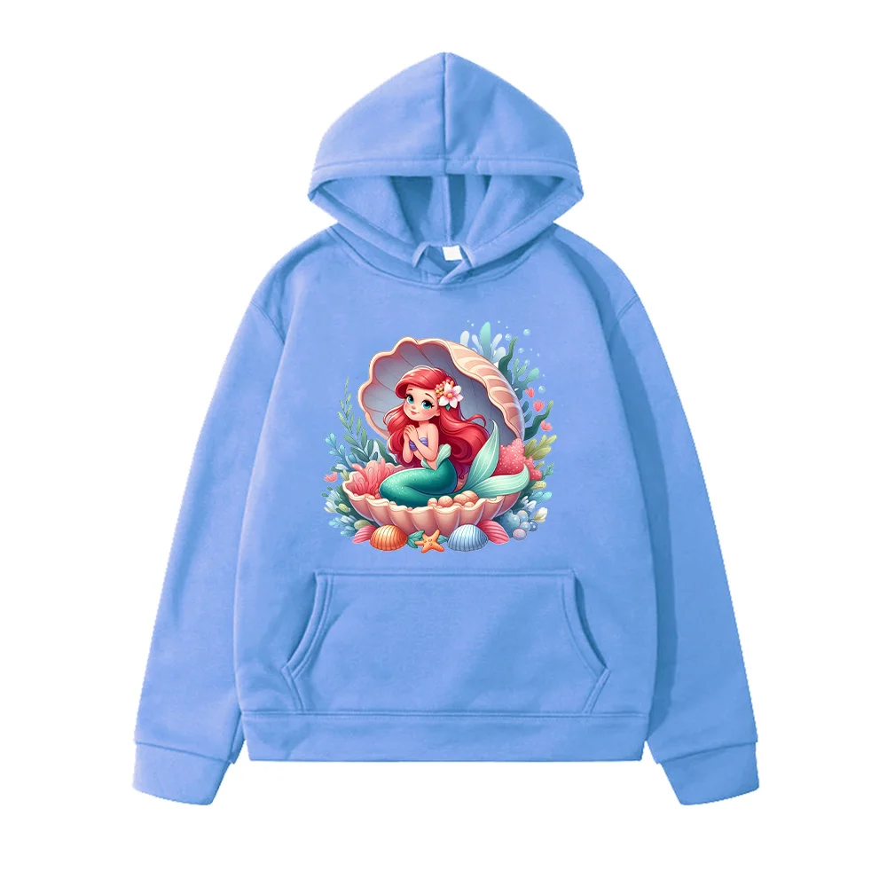 Little Mermaid Ariel Cartoon Print Pullover Autumn Winter Kids Hoodie Disney Ocean Princess Sweatshirt Kawaii Girls Casual Hoody