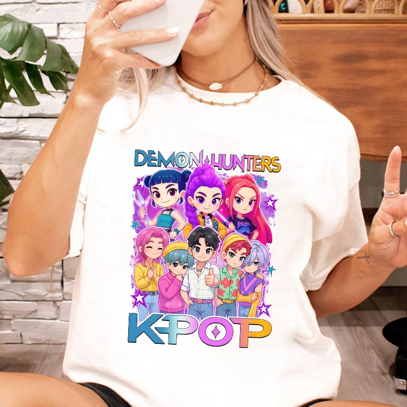 

Женская футболка, одежда Kpop Demon Hunter HuntrX, топы с графическим рисунком, женская футболка, модные корейские повседневные футболки в стиле Харадзюку с короткими рукавами