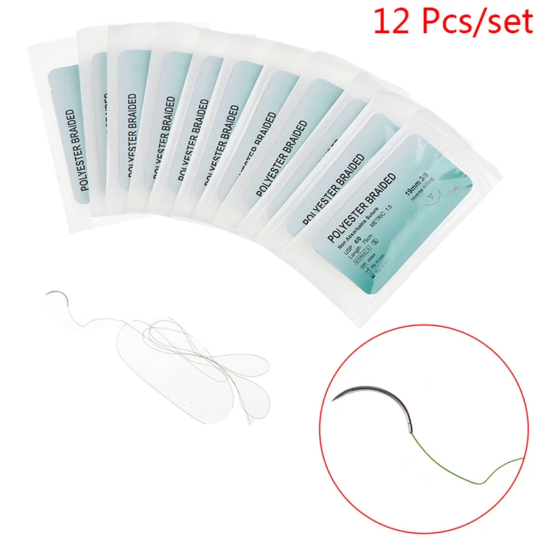 

12Pcs Polyester Braided and Monofilament Suture Practice Kit Medical Needle Thread Training Set for Skill Development