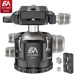EVUMO DX40 Low Gravity Low Profile Tripod Head 360° Panoramic Ballhead and 20kg Max Load Capacity for Tripod Monopod DSLR Camera