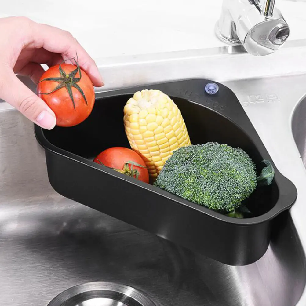 1 قطعة سلة بالوعة الثلاثي استنزاف سلة المطبخ رف معدني مع أكواب شفط لرف معلق الزاوية توفير المساحة استنزاف #4
