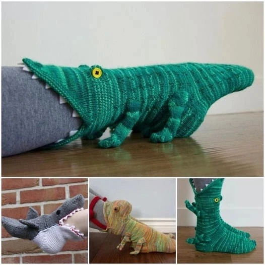 Christmas Gift Shark Fish Chameleon Knit Crocodile Socks Winter Warm Floor Sock for men women