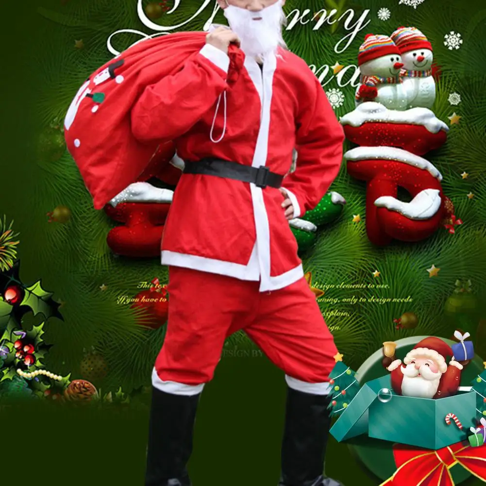 1 Set Christmas Hat Top Pants Cardigan Thicken Festive Contrast Color Fake Bear Santa Claus Clothes for Cosplay