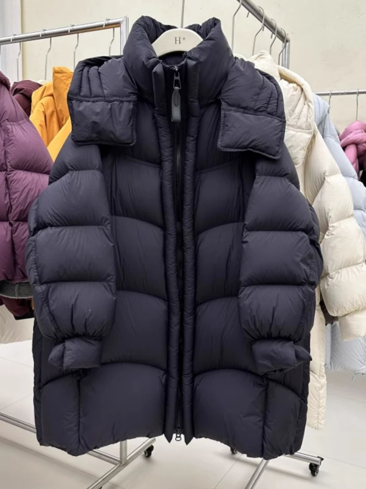 Luxury Thick warm duck down jacket with hooded Women's Oversize 2025 Winter Fashion Mid-length puffer coat Female INKEO DJ576