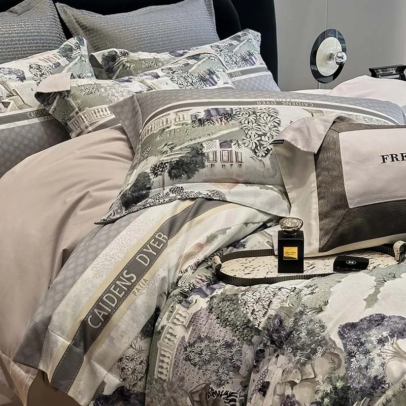 High end all cotton Australian mare cotton digital printing four piece set, light luxury pure cotton European style home bedding