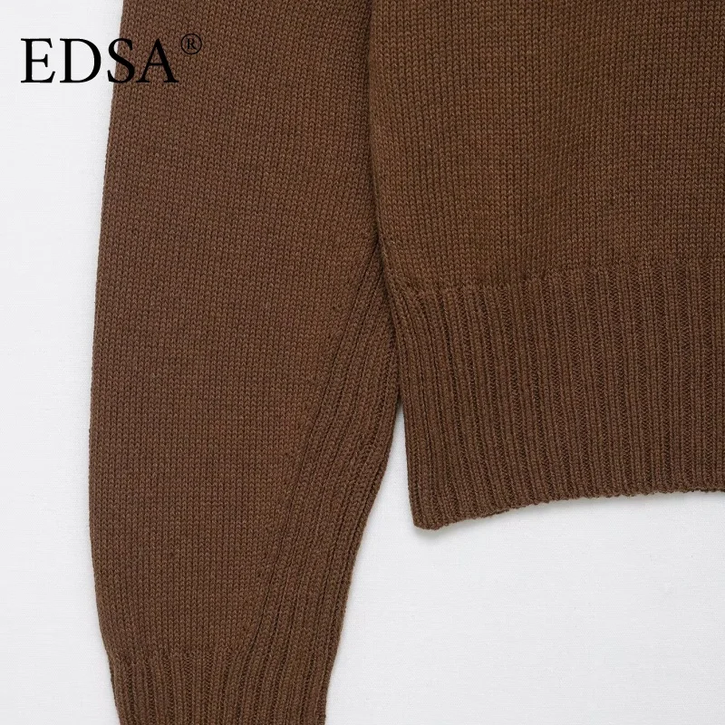 EDSA レディース V ネック ニット セーター 長袖 リブトリム 春秋 プルオーバー