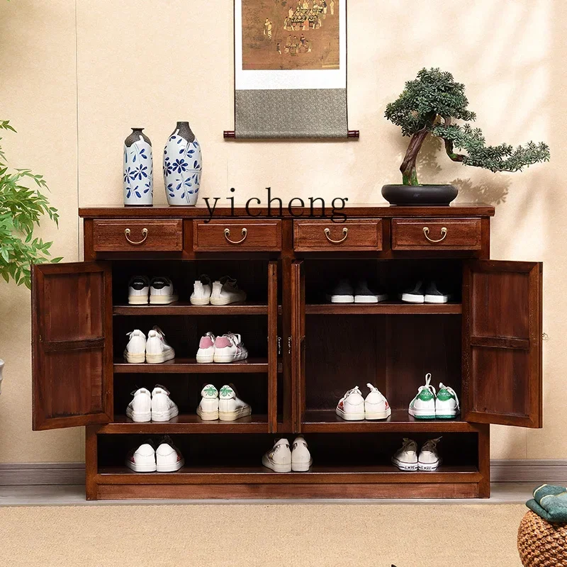 

ZYA New Chinese Style Solid Wood Shoe Cabinet Entrance Home Doorway Storage Antique Storage Cabinet home decor