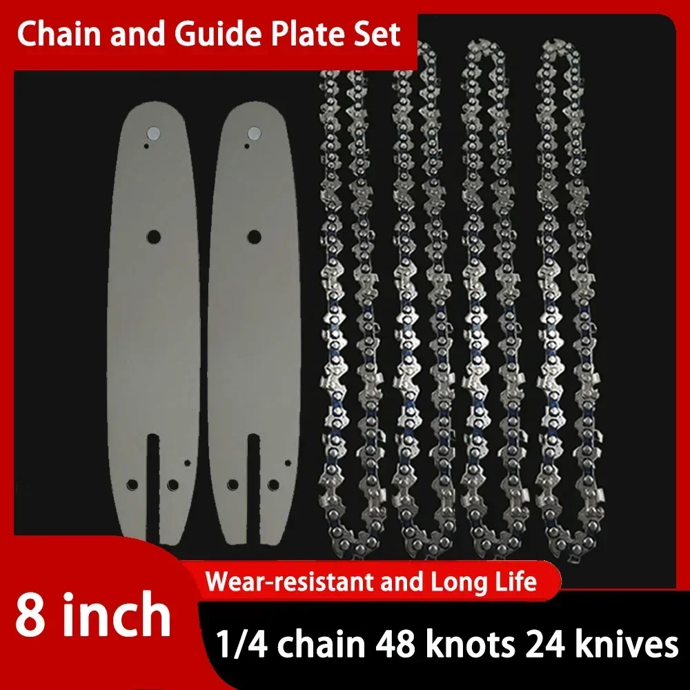 

8 Inch Chain Saw Blade Chainsaw Chain Guide Bar 1/4"P Portable Electric Saw 48 knots 24 knives Charging Saw for Cutting Wood