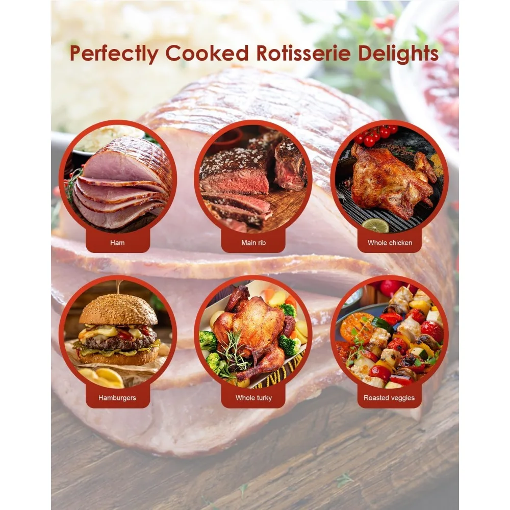 شواء دوار تلقائي، مع محرك 120 فولت 4 وات، وقضيب يبصقون 28 بوصة، وشوكة 2 × 4 وحوامل كاملة، ومسمار تثبيت للفناء الخلفي والخارجي