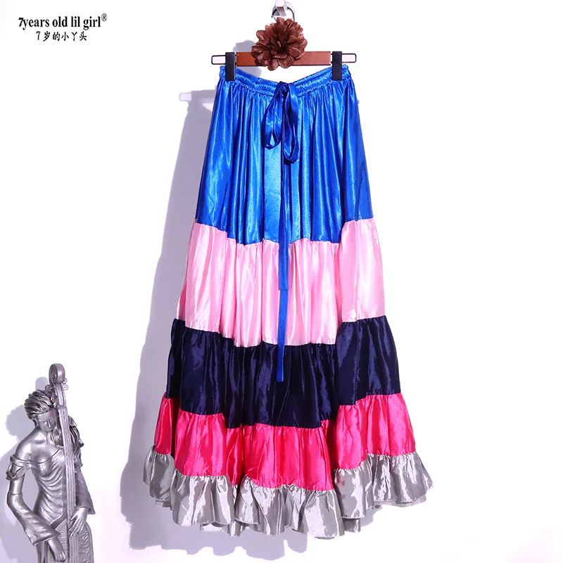 Belly Dancing Tribal Ruffle Flamenco 720 Degrees Satin 25 Yard 4 Tiered Skirt Gypsy Skir 9EX58