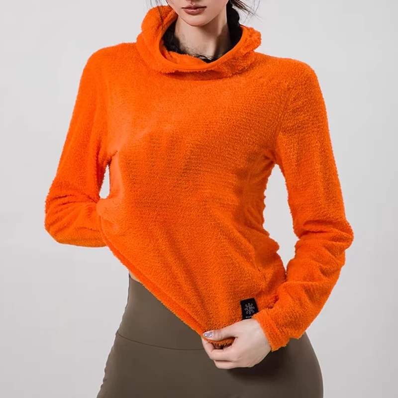 Women's Long Sleeve Thermal Fleece Hoodie Slim Fit Anti-Static Warm Base Layer Top Outdoor Sports