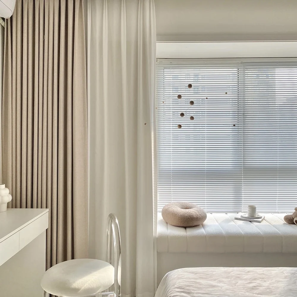 Luxurious Cream Chenille Curtain Wood Grain Jacquard 60% Blackout Curtains for Living Room Bedroom Study Window Treatment Panels