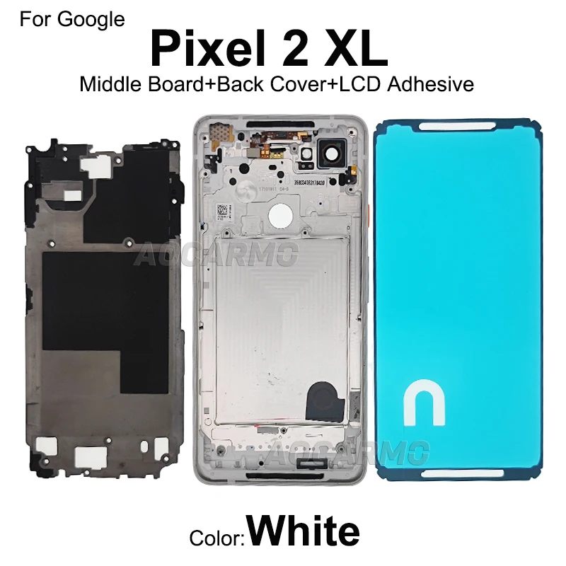 Aocarmo For Google Pixel 2 XL 2XL Middle Board Frame Chassis Bezel Plate With Camera Lens Buttons Adhesive Replacement Part