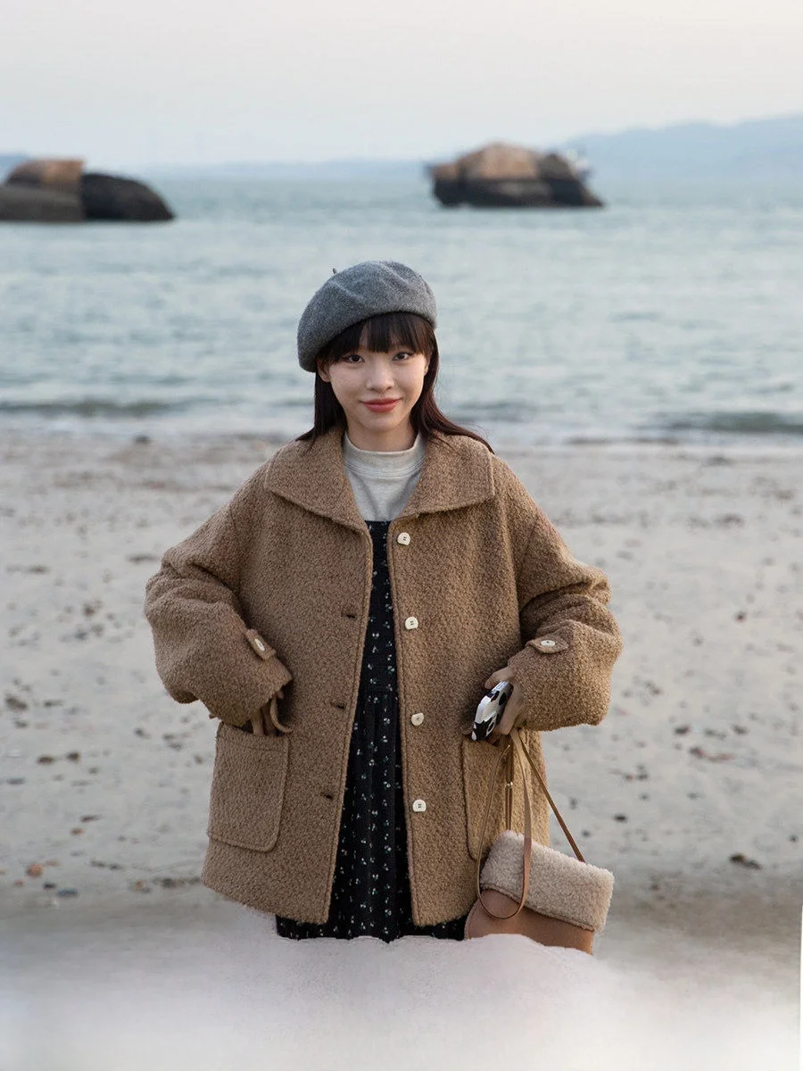 

Женское шерстяное пальто Slimming Circle с большим отложным воротником, утепленное хлопком, прямого кроя, размер S