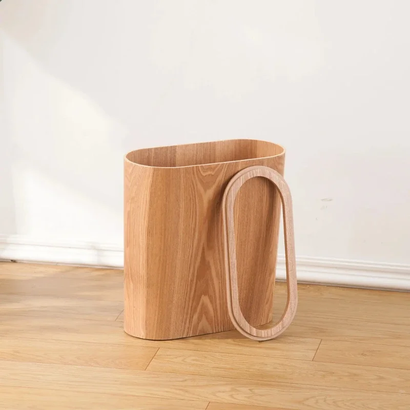 Nordic Stitched Wooden Trash Can Creative Super Narrow Paper Basket for Living Room Bedroom Kitchen and Toilet