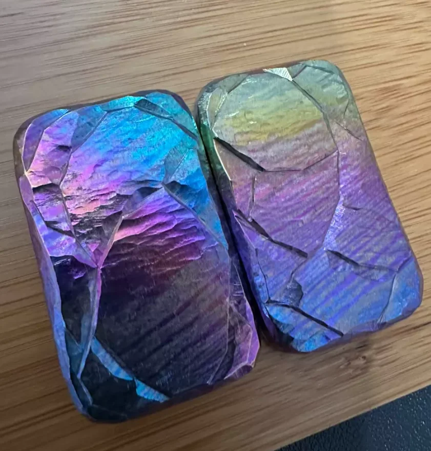 Used EDC JJEDC Timascus Anode Double Splicing Stone Pattern Flat Plate Mountain Fidget Slider Decompression toy