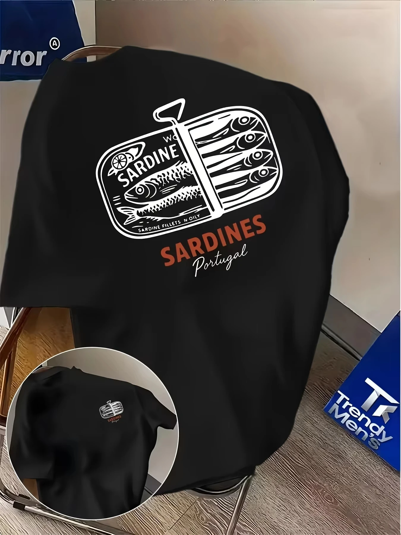 Portuguese Sardine Canned Food Retro Print Summer Cuisine-themed Loose Comfortable Short-sleeved T-shirt for Men Fashion Print