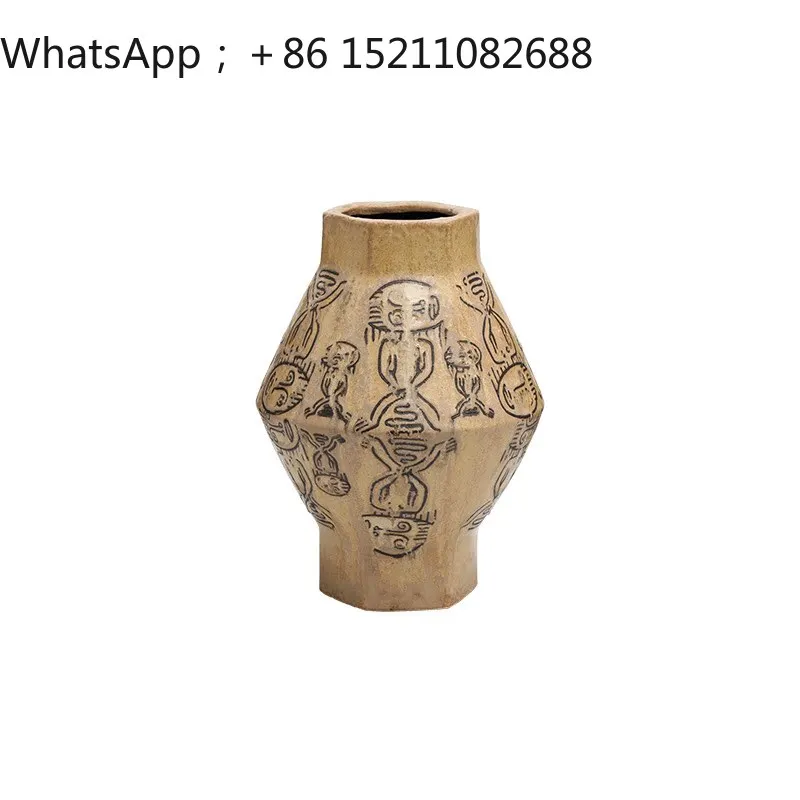 SCYwabi-sabi wind hand-painted ceramic flower ware model coarse pottery vase B & B soft decoration art flower arrangement device