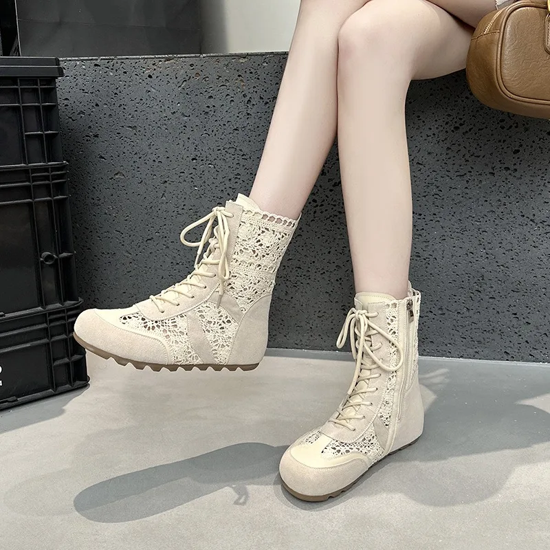 

High End Women's Shoes 2026 Spring Summer Height Increasing Boots Luxury Soft Soled Training High Top Short Boots Designer Shoes