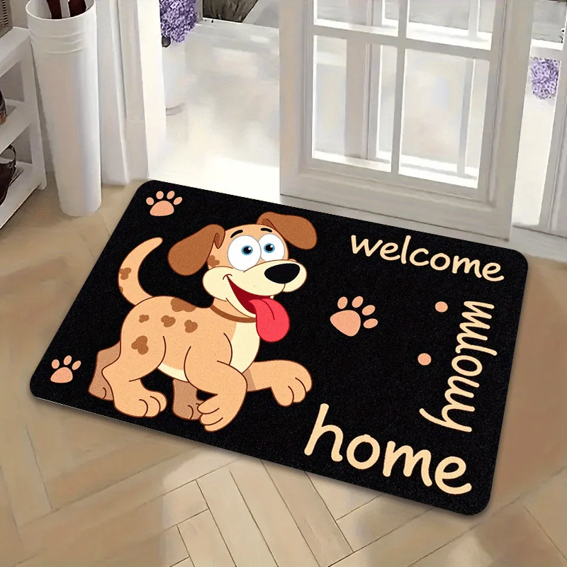 VIKAMA Cute Cartoon Puppy Welcome Home Doormat, Non-Slip Absorbent Entryway Mat, Bathroom Rug for Pet Friendly Home