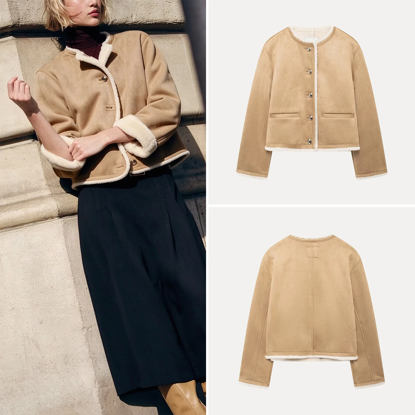Fashionable Double-Sided Jacket Coat for Women with Metal Buttons 2026 Autumn Collection Standard Fit Short Outerwear