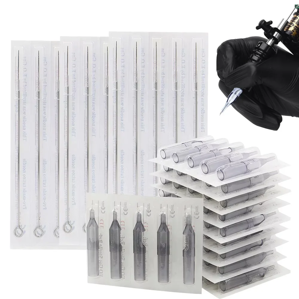 20/50/100Pcs 3RL 5RL 7RL 9RL 11RL Tattoo Needles with 3/5/7/9/11RT Gray Disposable Tattoo Tips Tattoo Combo