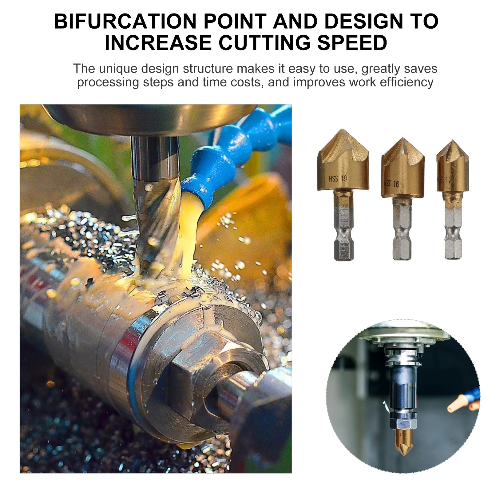 3pcs 5 Flute Chamfering Cutter High Performance Steel Woodworking Core Drill Bit Countersink Chamfer Milling Tool For Hexagonal