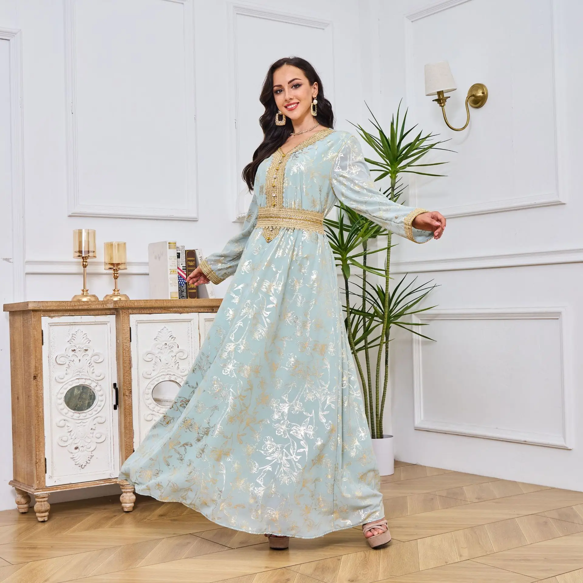 Vestido de noche árabe de Dubái para adultos, bata elegante con relieve, parte inferior antiestática, estampado en caliente, ropa musulmana de moda