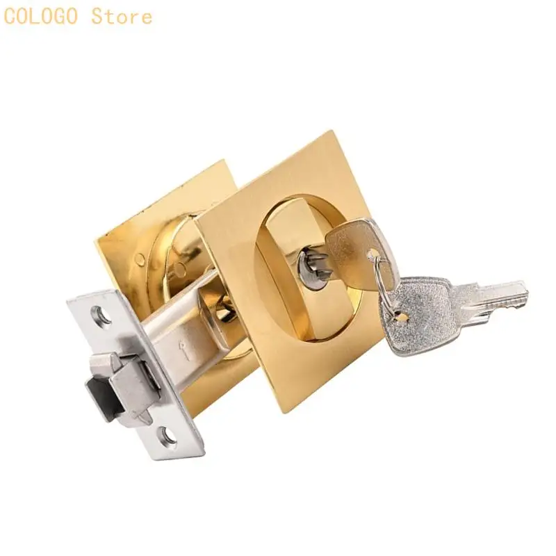 Steel Pocket Door Lock Hardware Set with Recessed Pull Plate and Entry Cylinder for Interior Sliding Panel Renewal Use D0LD