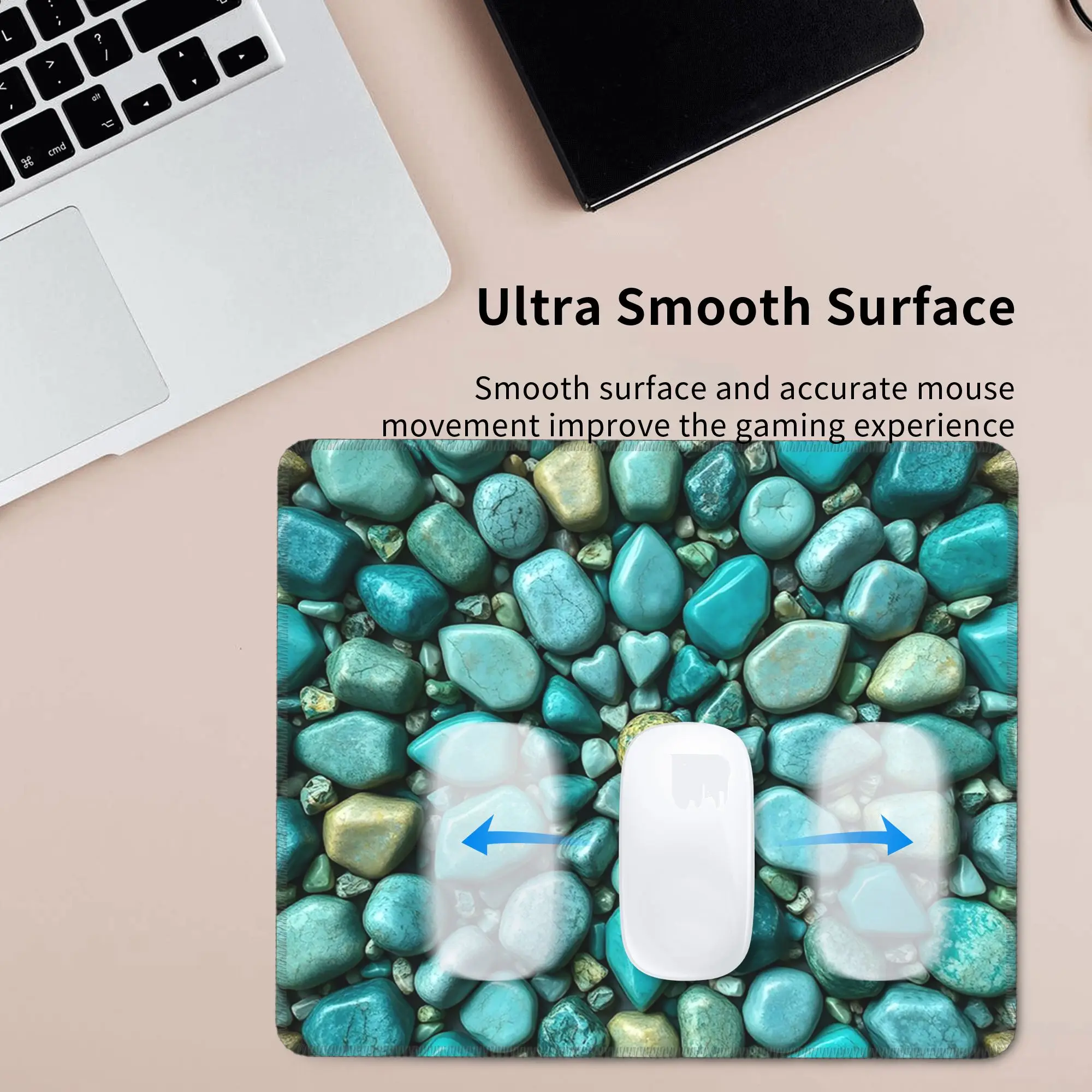 Li Teal Natural Stone Style Pebble Mouse Pad Computer Keyboard Mouse Mat Gaming PC Laptop Desk Mat Office Accessories Table Mats