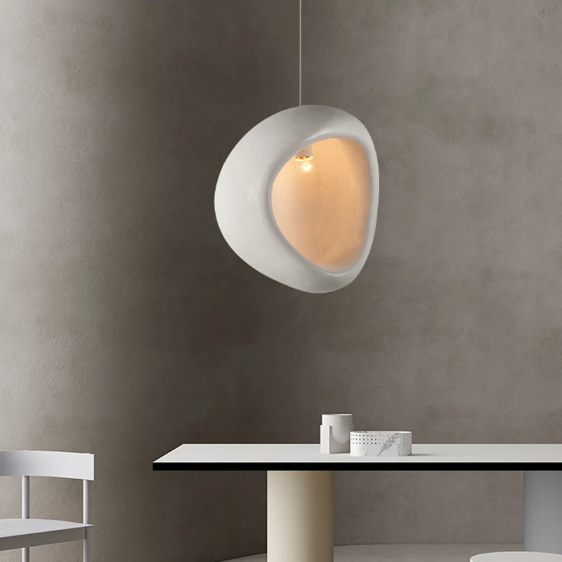 Wabi Sabi New Living Room Bedroom Art Pendant Modern Ins Style White Half Nest Restaurant Creative Line Pendant