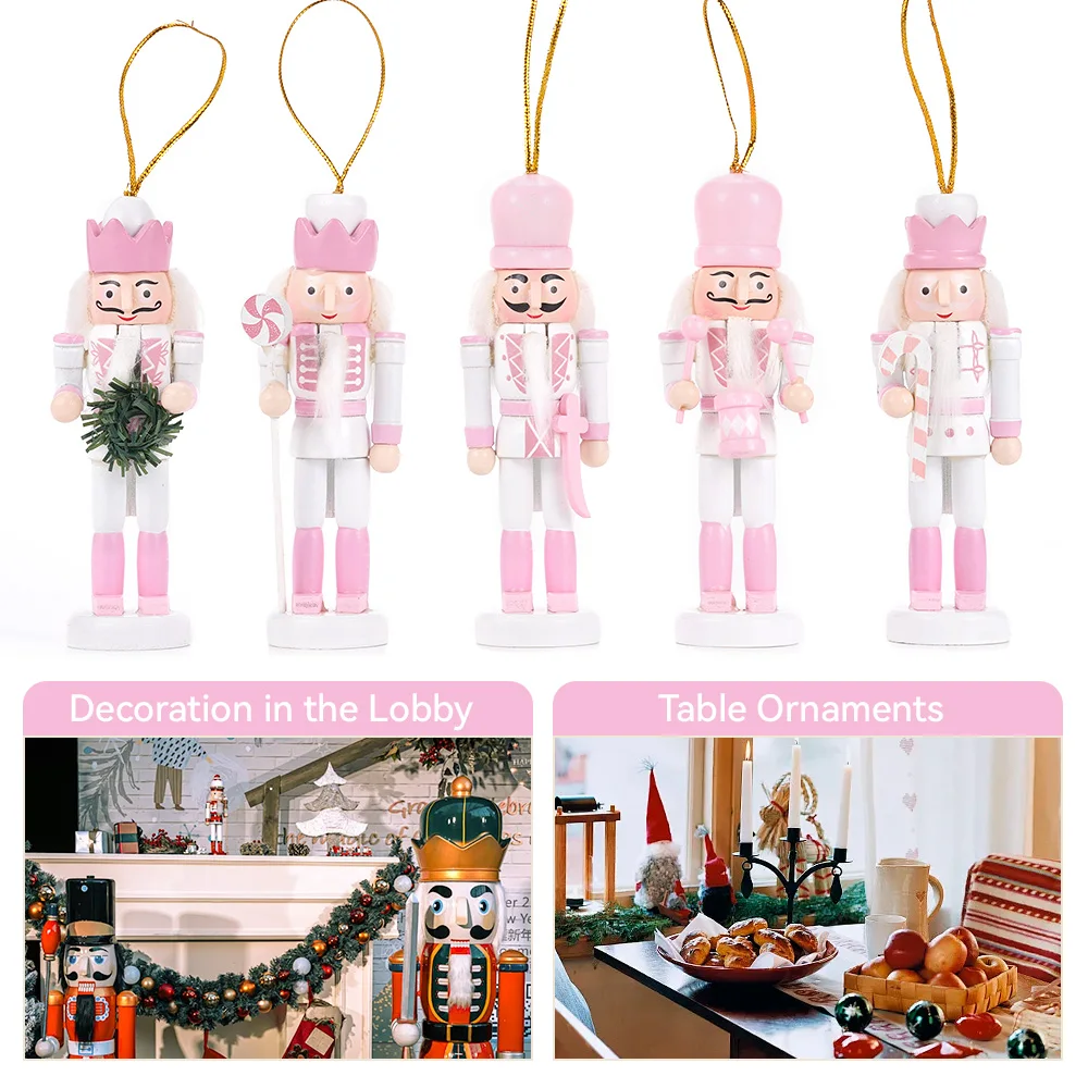 12cm 5/10/15 pçs vermelho ouro rosa quebra-nozes soldado fantoche dollpendant para o natal crianças presentes árvore pingente ornamentos decoração