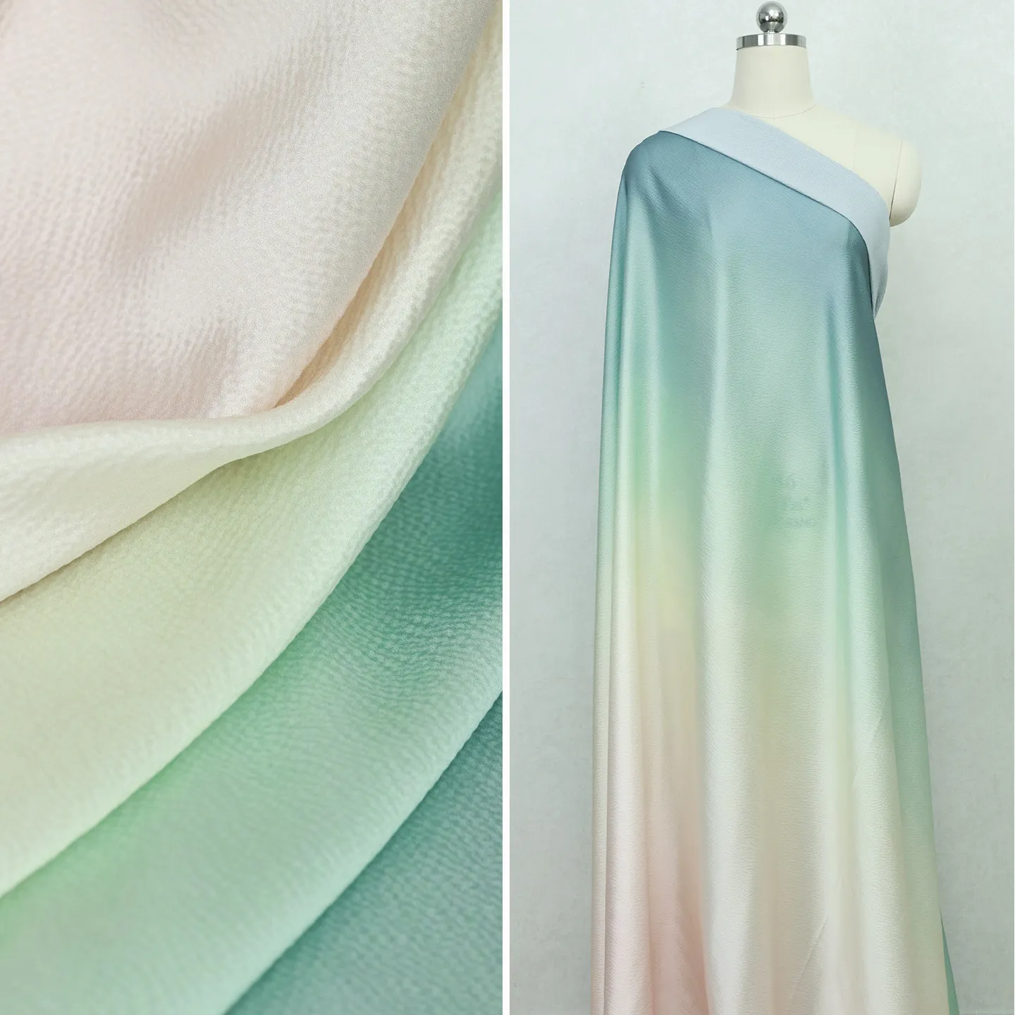 High Quality Misty Blue Glazed Red Gradient Silk Pearl Satin Silkworm Fabric Clothing Han Chinese Cheongsam Designer Cloth