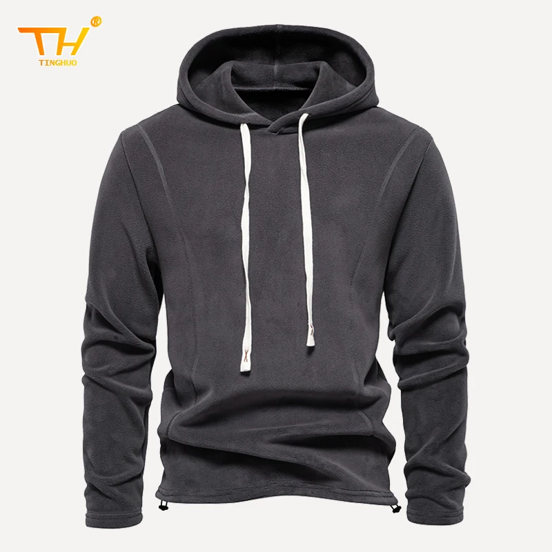 HONGTING Hoodie men's fleece thick sweatshirt men's rope pullover Sports fitness training long sleeve T-shirt top