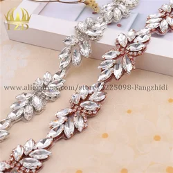 FZD 1 Yard Handmade DIY Iron On Sewed Rhinestone Sashes Applique  for Wedding Dress Crystal Rhinestones Bridal Applique Trim