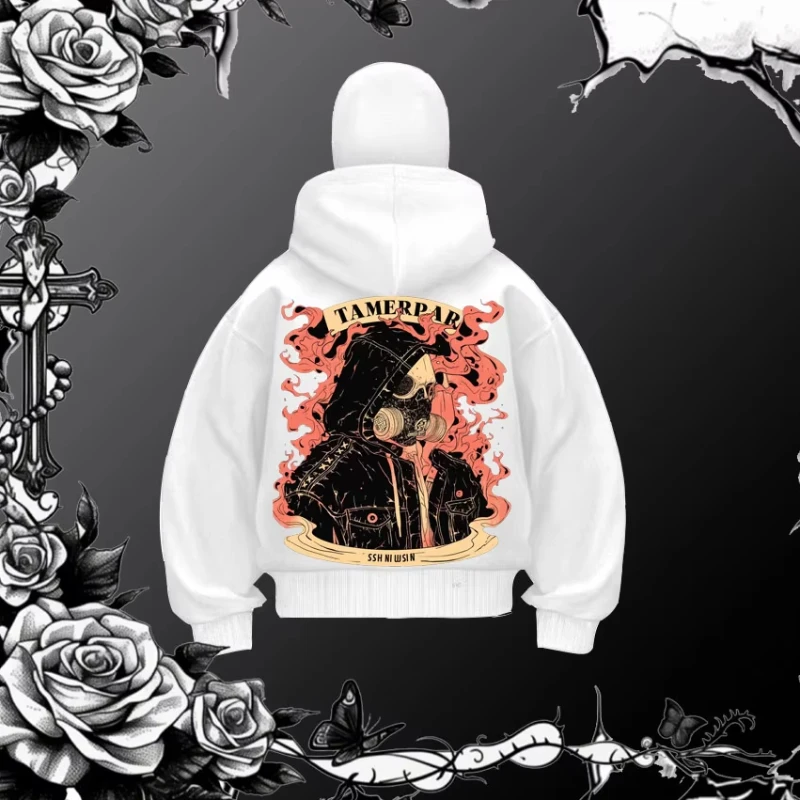 

Gothic printed fashionable pocket Aesthetic clothing loose double hat design hoodie high street couple style