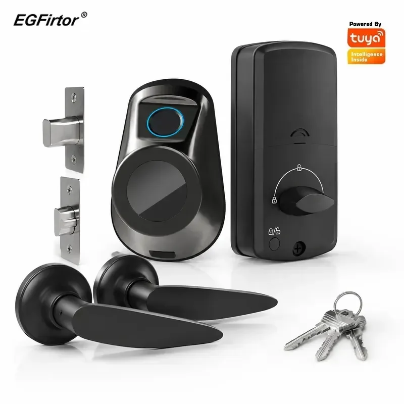 Tuya Smart Deadbolt Door Lock Replacement Ball Fingerprint Wooden Door Backup Battery Unlock
