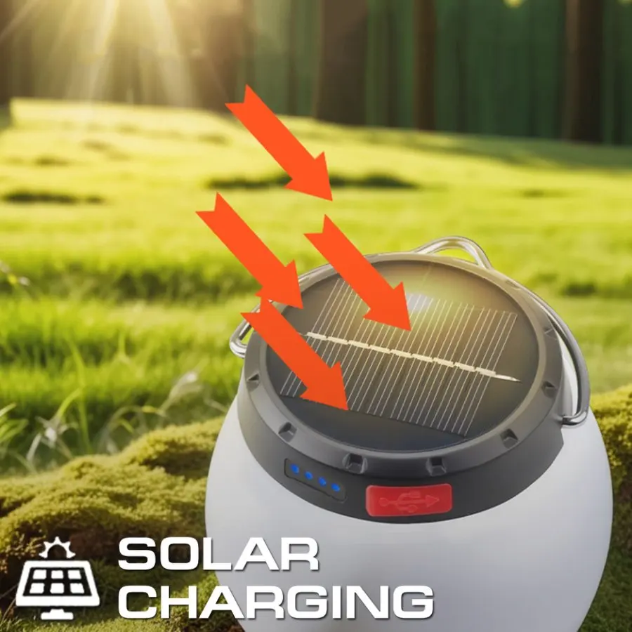 Portable LED Camping Light Warm Yellow Light Outdoor Hanging Lights 3 Modes USB Rechargeable Tent Lamp Solar Camping Lantern
