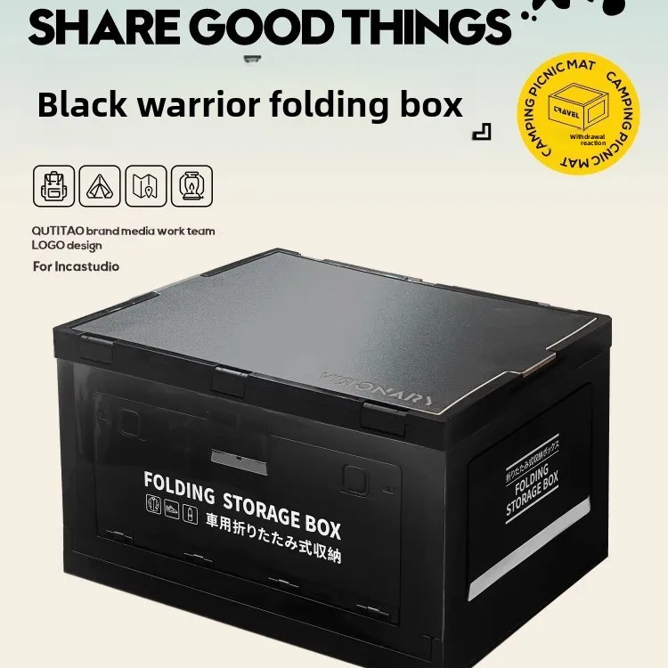 Outdoor Camping Black Anodized Aluminum Foldable Storage Box with Desk Egg Roll Lid Extending Side Table and Tray