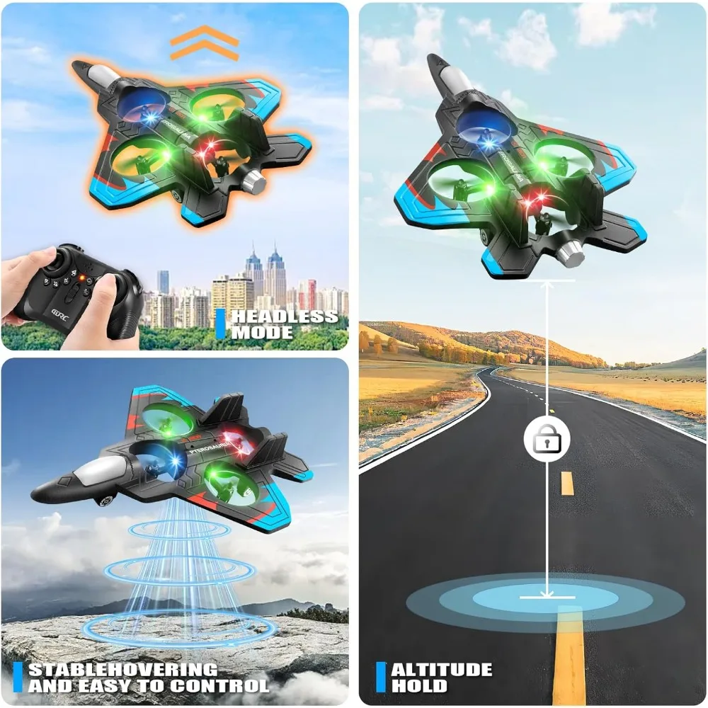 Aerei telecomandati in schiuma 4DRC V32 per bambini e adulti di età compresa tra 8 a 116 anni, aereo da caccia RC con luci e manobrabilità a 360°