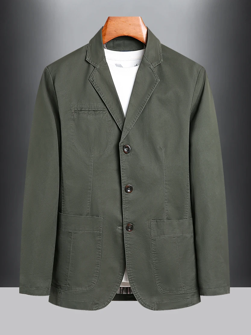 

British Style Casual Plaid Cotton Men's Suit Jacket Wear Resistant Loose Workwear Single-breasted Fashion Urban Autumn Spring